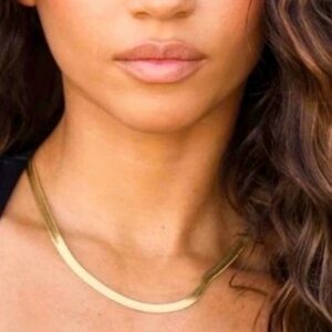 Jennifer Zeuner Necklace Flat Gold Herringbone Chain Revolve New